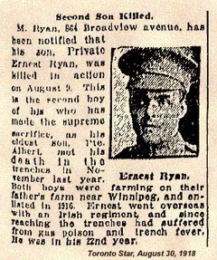 image of the newspaper article about Ernest Ryan's death